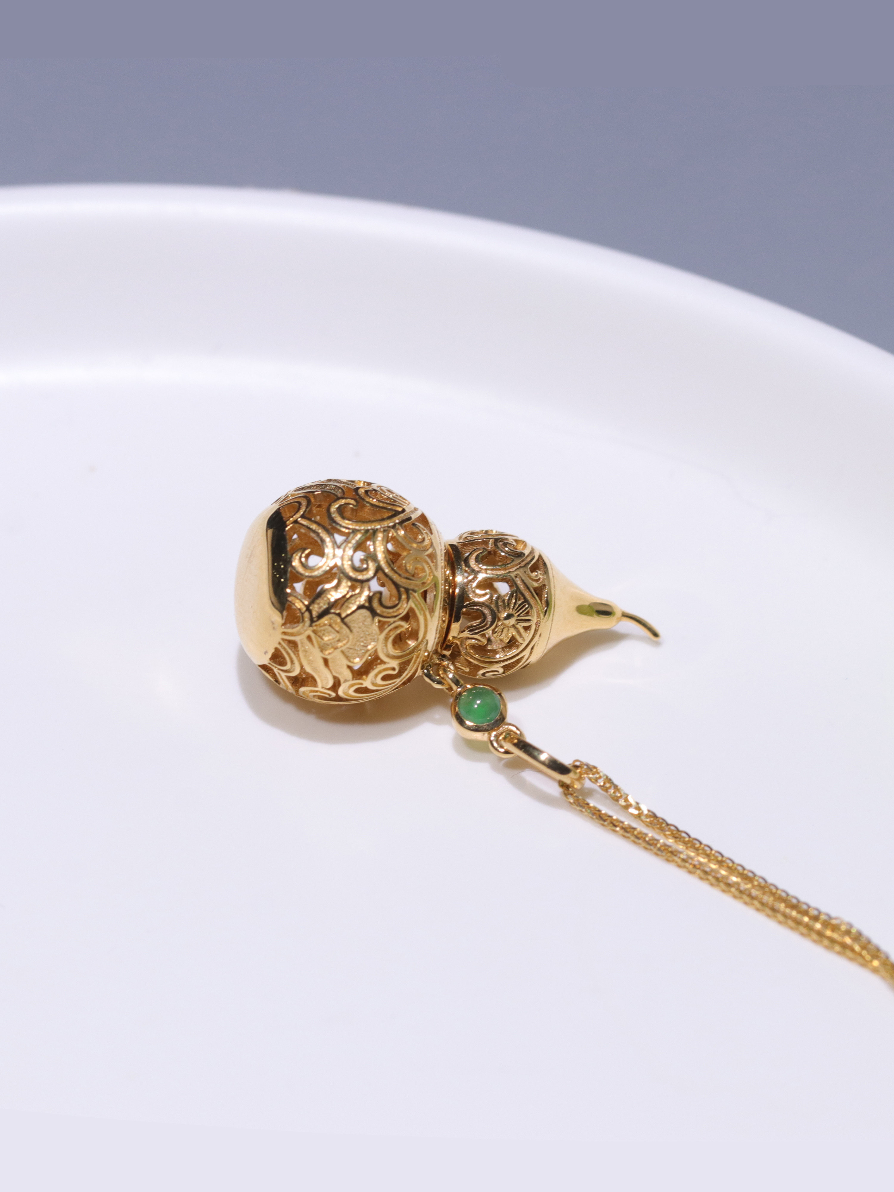 轻奢18k金古法黄金宝葫芦花丝镶嵌古风可打开吊坠配饰可爱小葫芦