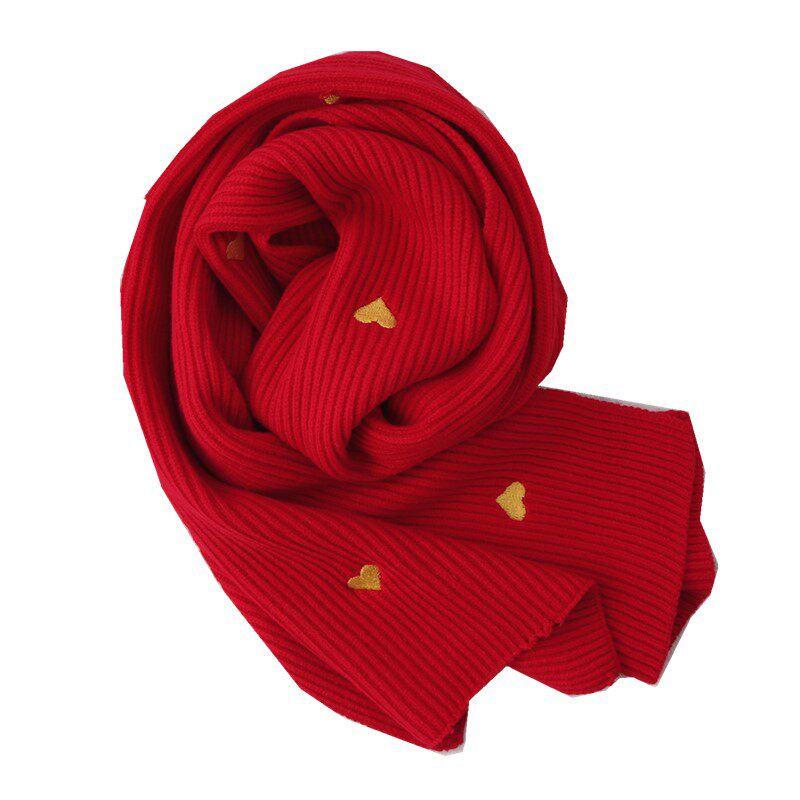 刺绣爱心围巾秋冬季成品毛线针织围脖可爱少女围巾