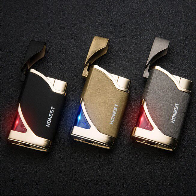 honest百诚可充气防风打火机超薄金属直冲磨砂个性高档礼物点烟器