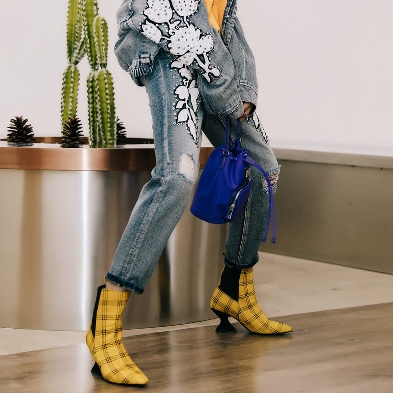 fionachen斐娜晨贴布绣亮珠直筒裤水洗牛仔裤牛仔裤