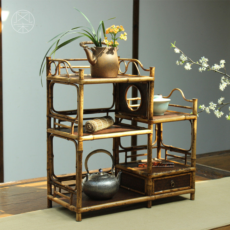风宋紫竹手工席面茶棚抽屉三层层高低档日式茶道