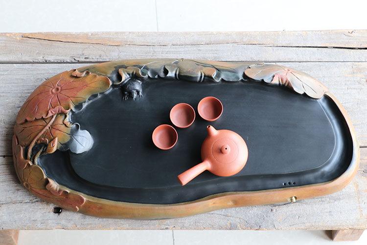 茶台天然大号歙砚石头茶盘手工雕刻刻石茶海茶盘