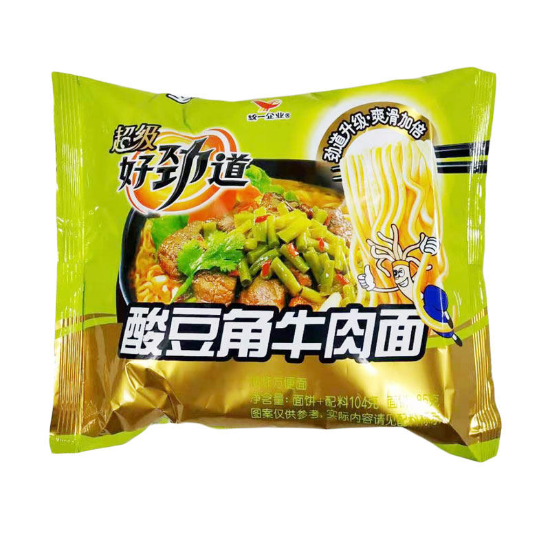 统一方便面劲道豆角牛肉面104克袋装泡面休闲速食冲泡方便面