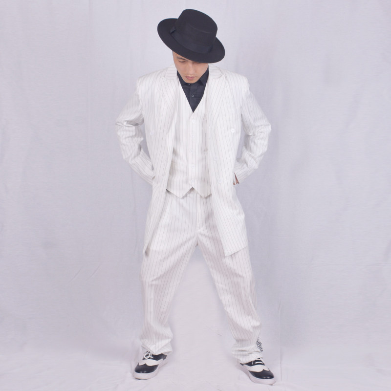 条纹popping西装外套衣服locking演出服西服街舞表演西服套装