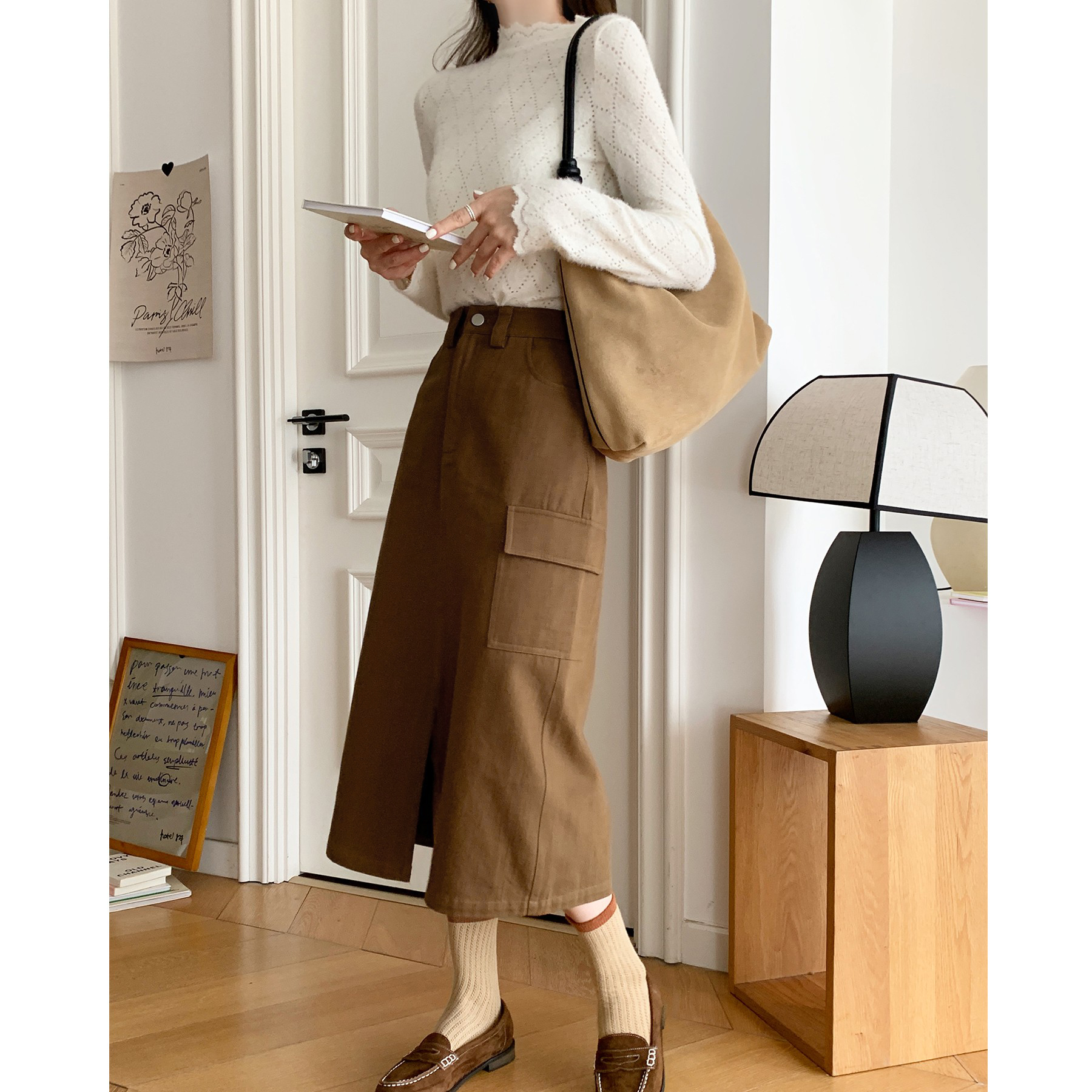 十月诗篇bella棕色半身裙女秋冬牛仔裙2022新款半身裙