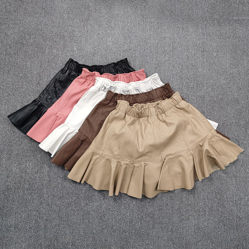 海宁半身荷叶褶皱裙褶半截伞裙秋冬短裙羊皮半身裙