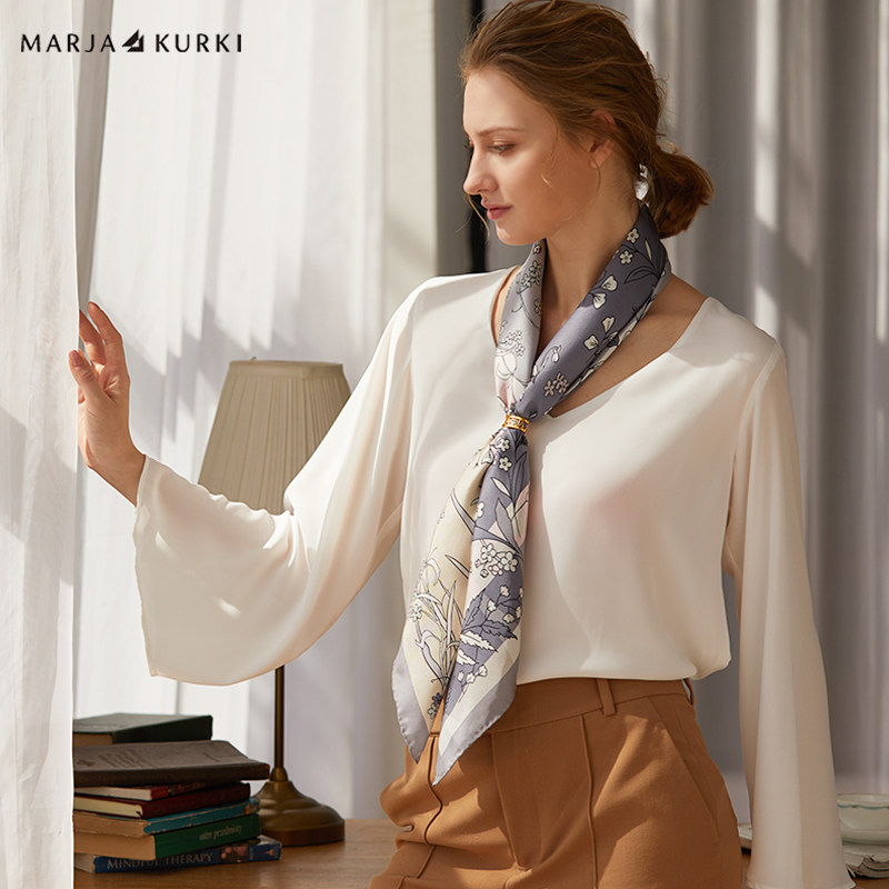 夏季marjakurki玛丽亚古琦薄款真丝印花女士丝巾大方方巾围巾