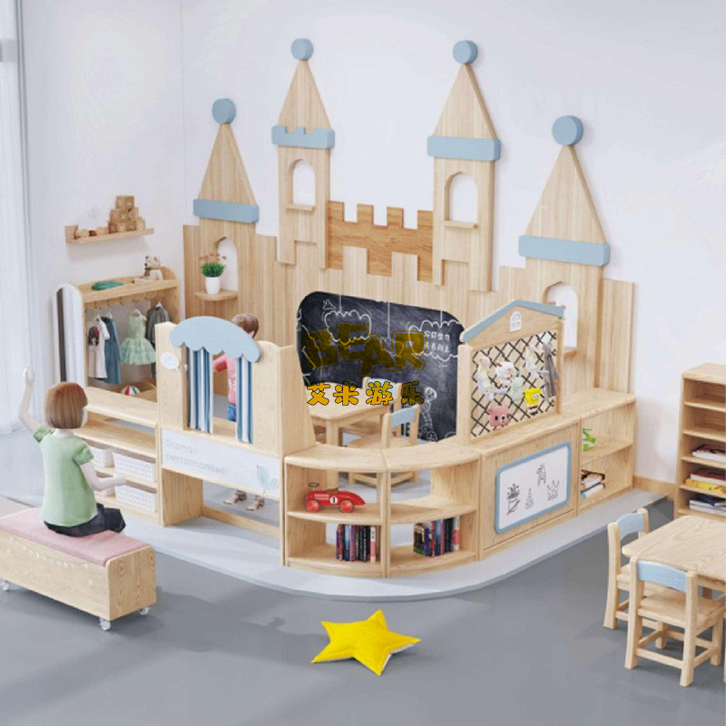幼儿园儿童实木家具建构区玩具配套桌椅教具收纳早教儿童储物架
