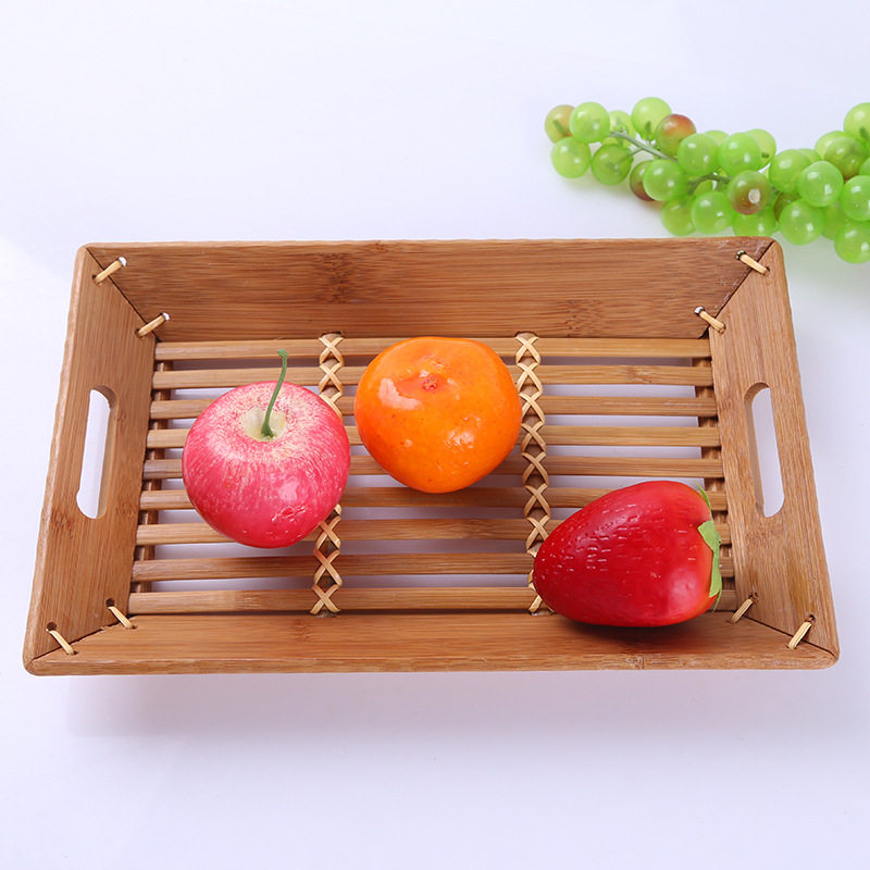 竹制手工果盘长方形竹编高边餐盘点心面包托盘果盆