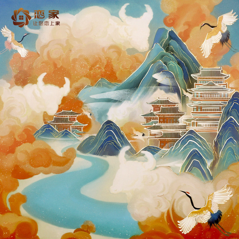 恋家仙山墙面过道房间客厅鹤归铜雕鹤归仙山图新国潮国画