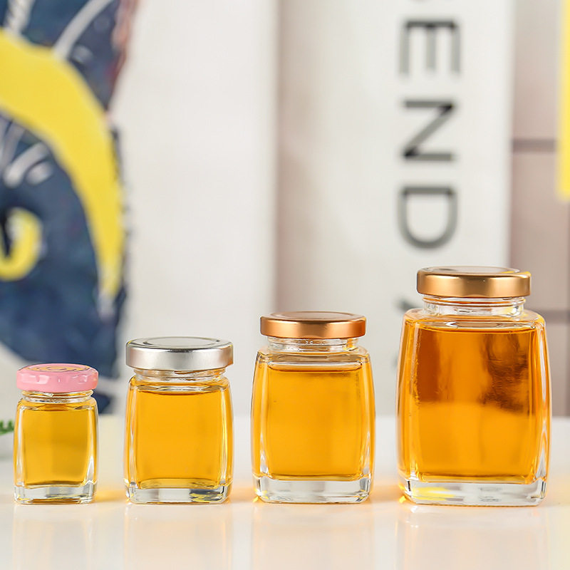 新款高档蜂蜜瓶子密封罐分装包装果酱1斤装蜂蜜玻璃瓶加厚方瓶