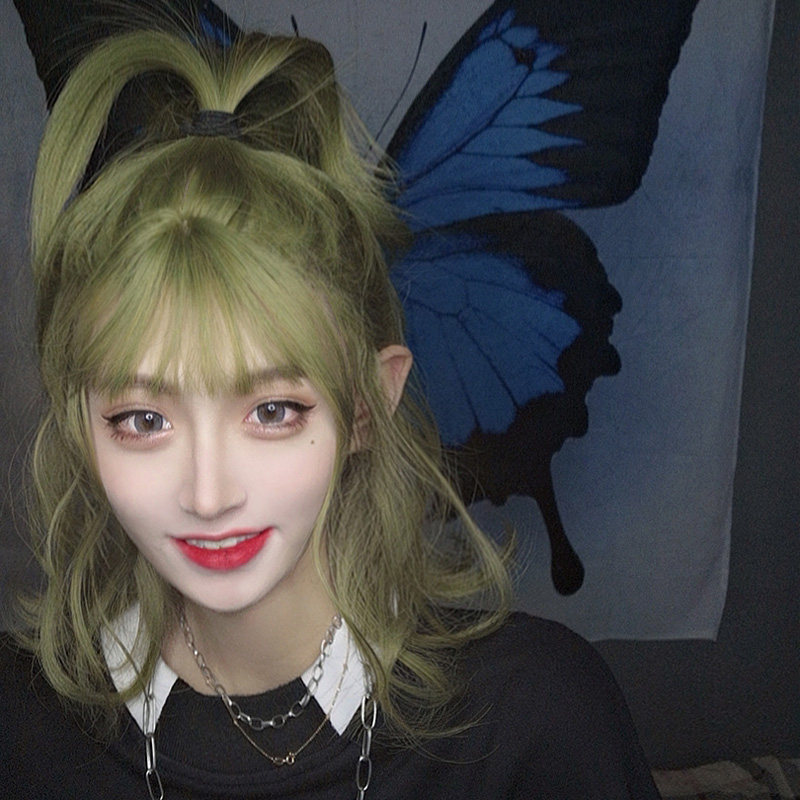 假发绿色中长长发空气刘海卷发网红女生造型其它假发