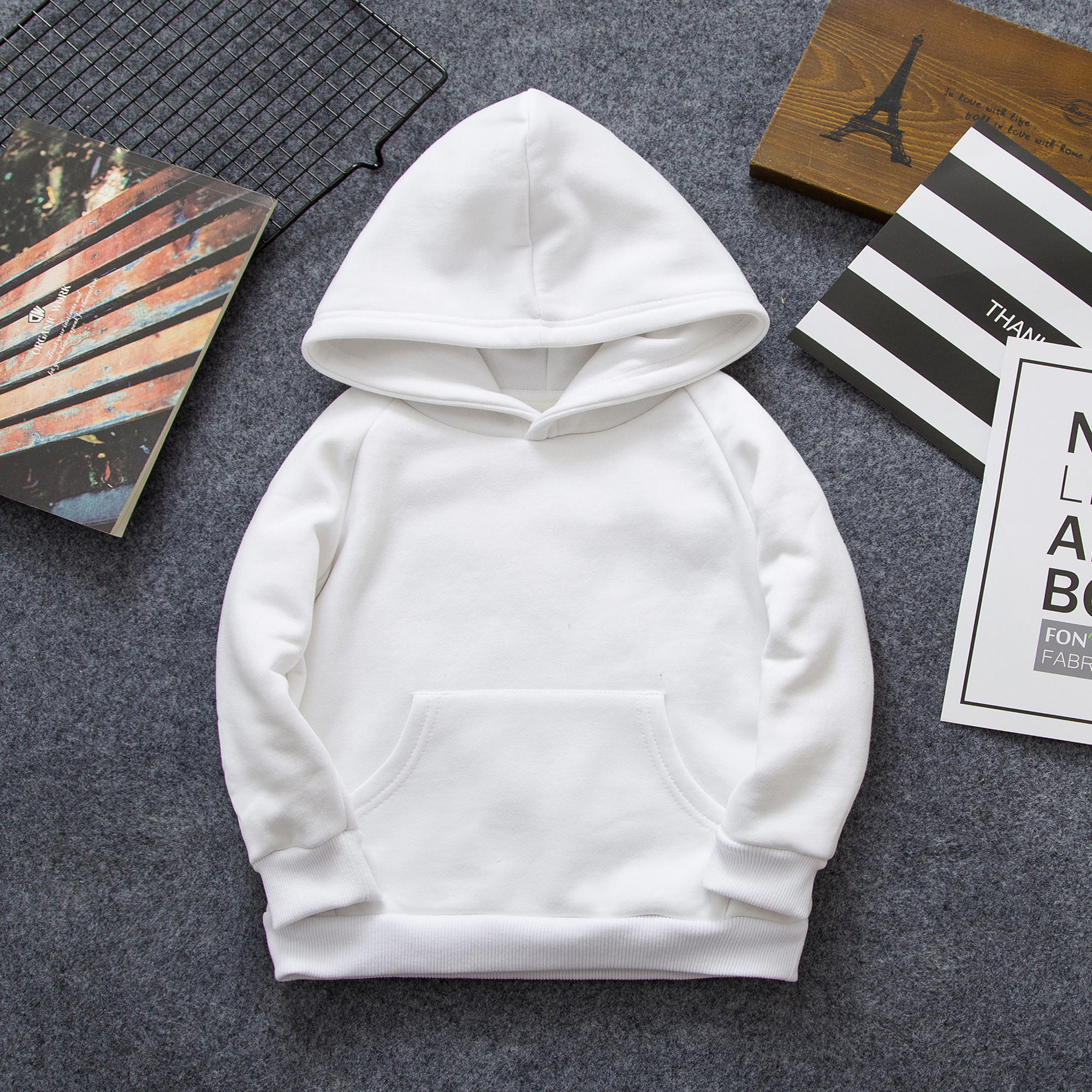 童装春秋新款儿童白色连帽衫男童套头衫卫衣女童宝宝全棉卫衣包邮