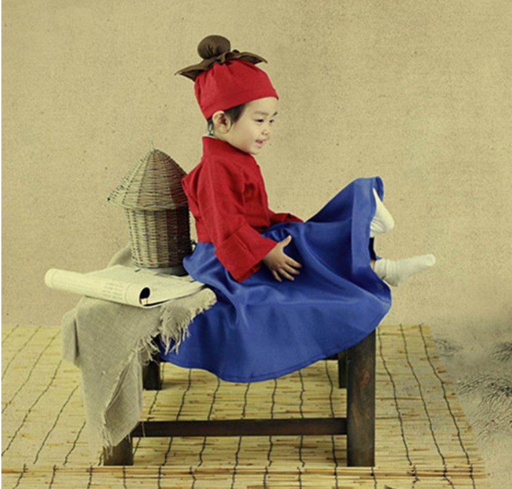 儿童锄禾汉服女童棉麻古装古代药童农民演出服儿童演出服