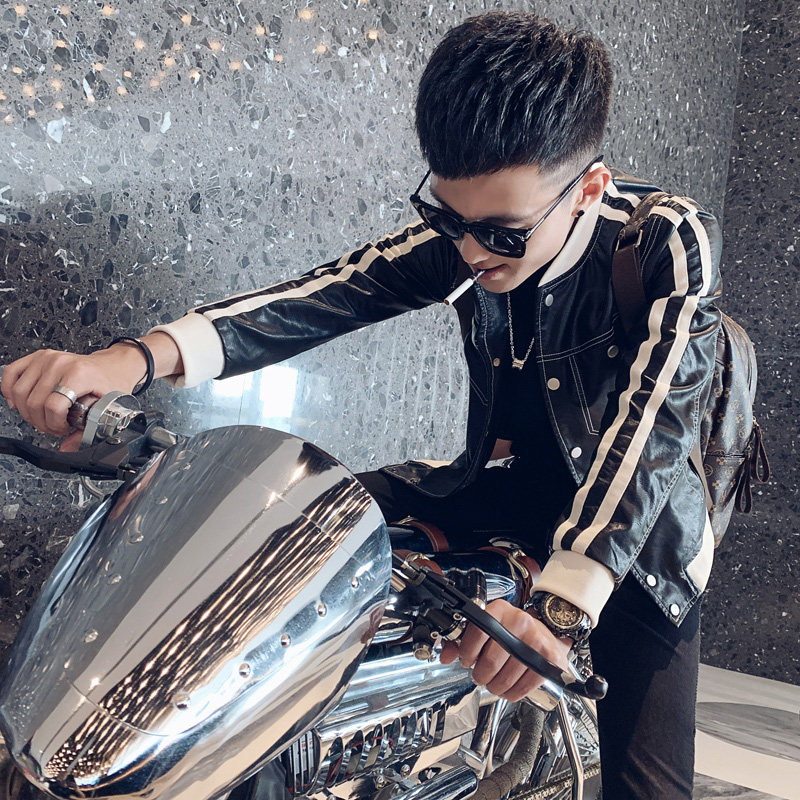 秋冬潮流社会潮牌社潮牌网红les帅气pu立领皮衣