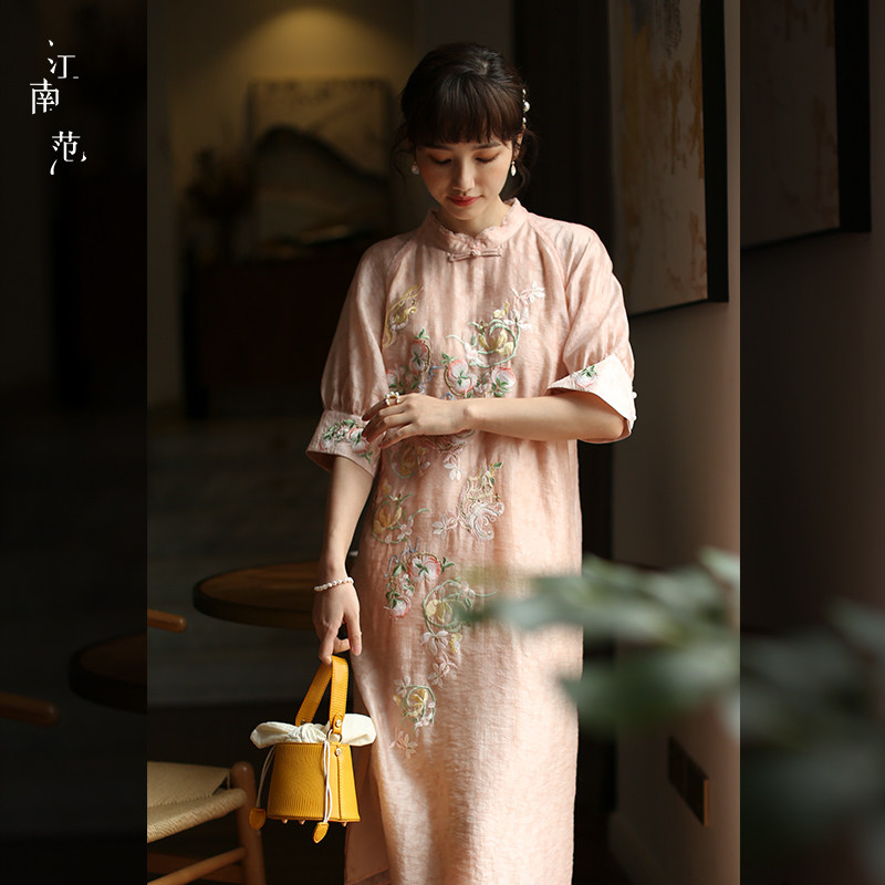 旗袍连衣裙夏季绣花刺绣宽松日常江南范改良汉服旗袍