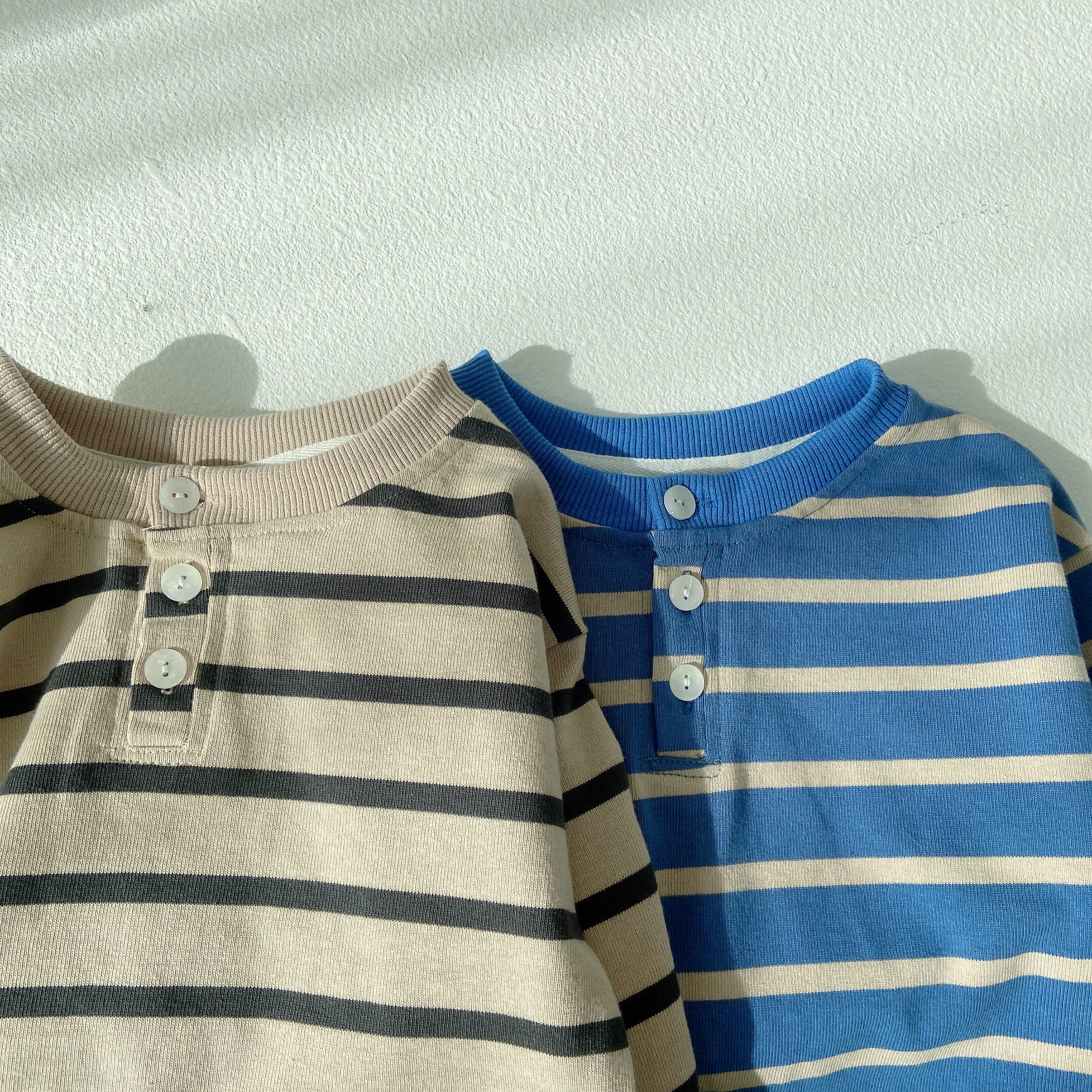 条纹上衣儿童中性宝宝女童圆领调调休闲童装t恤