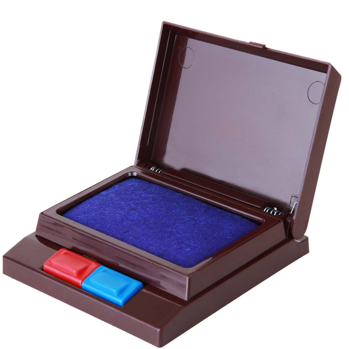 得力9850半自动双色印台快干速干印泥海绵状印尼红色/蓝色二合一