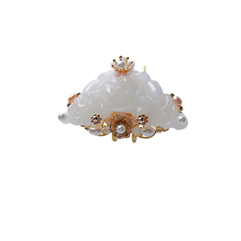 古代风小发冠 女白玉牡丹顶簪子多宝花钿简约汉服头饰包邮 温如玉