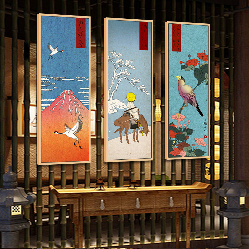 日本和风浮世绘樱花风景仙鹤装饰画日料酒店餐厅现代装饰画