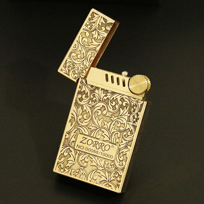朗声煤油打火机佐罗zorro五面手工浮雕雕刻一体煤油打火机