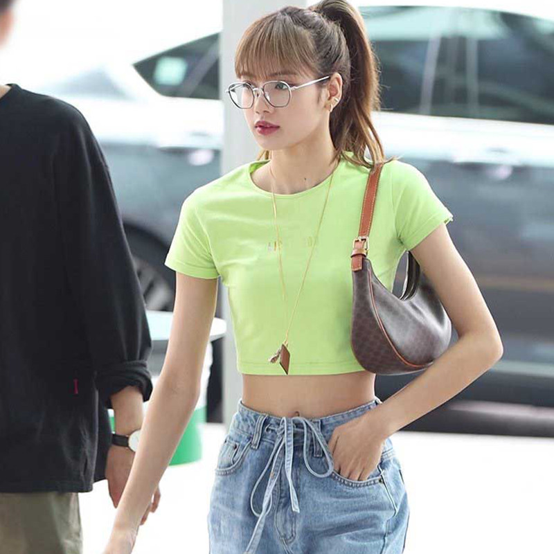 lisa同款港风chic高腰浅蓝色系带牛仔裤休闲裤