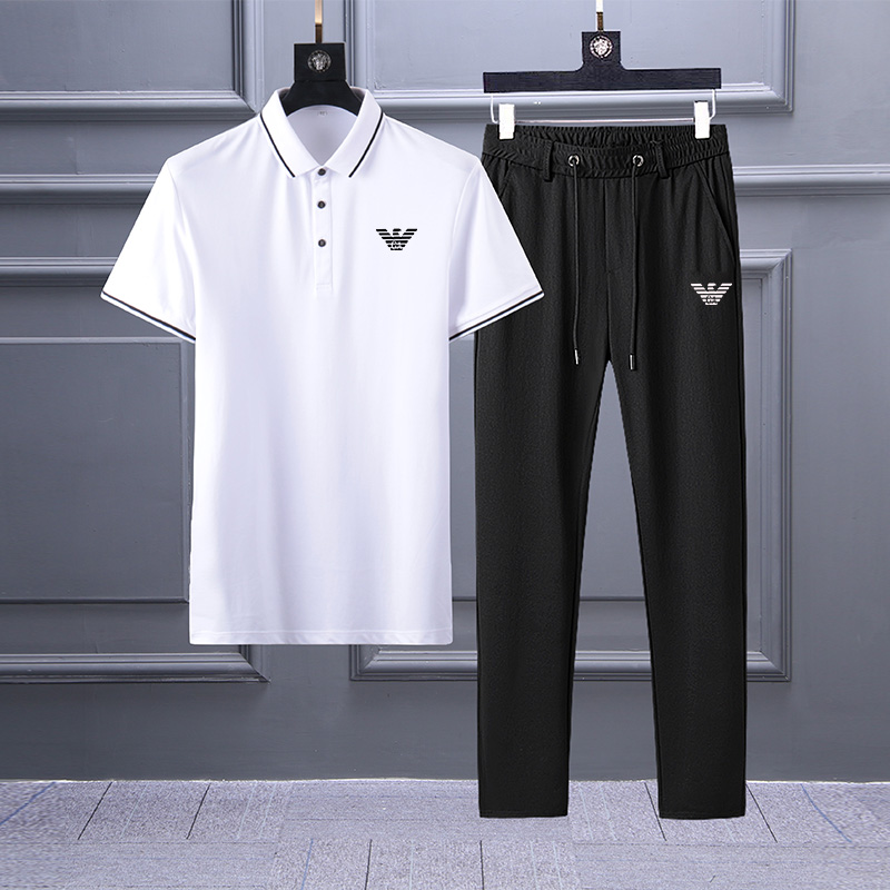 轻奢男士夏季薄款翻领短袖长裤两件套高端休闲装运动服装套装男潮