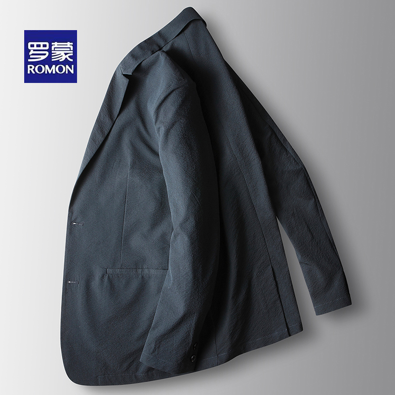 罗蒙休闲西服男2021春夏新款轻薄小西装男士防晒修身单西上衣外套