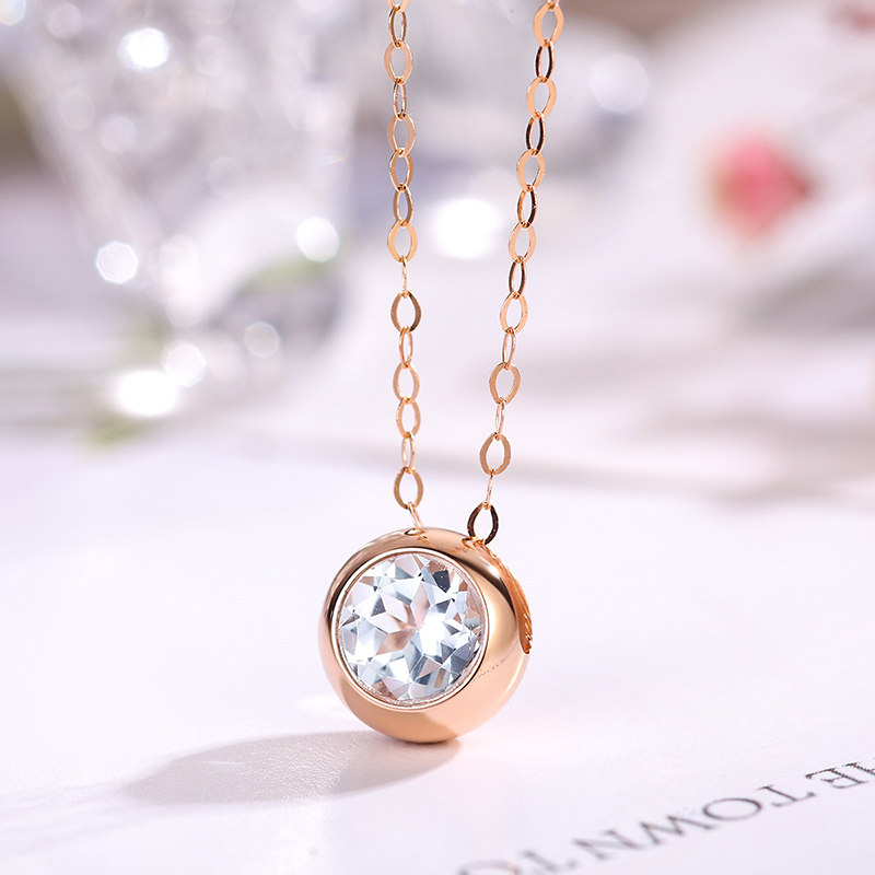 彩色泡泡项链18k金项链彩金项链女au750套链女宝石项链送女友礼物