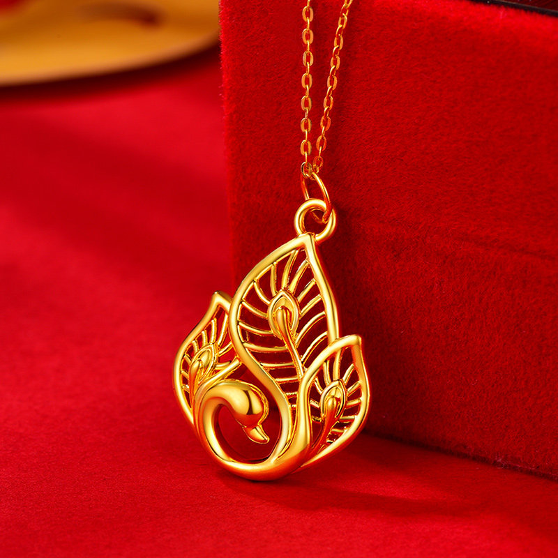 黄金吊坠女款时尚轻奢凤姿卓越足金套链自戴颈饰