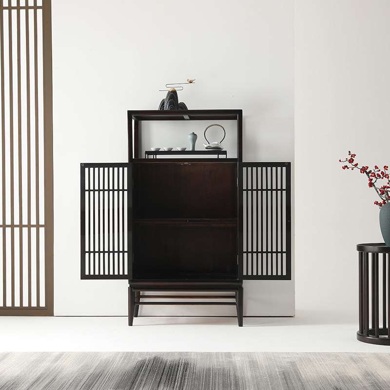金丝檀木新中式餐边柜全实木现代茶水柜高酒柜一体靠墙玄关储物柜