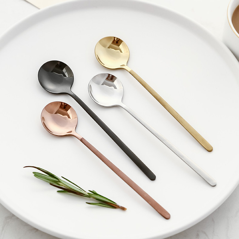 勺子磨砂手柄不锈钢甜品咖啡家用小调调羹金属咖啡勺