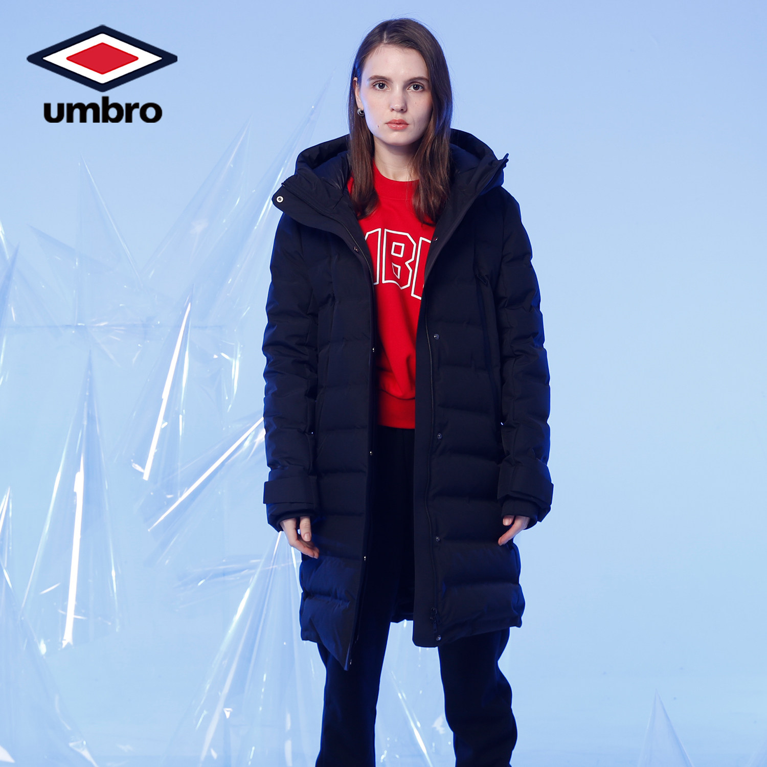 umbro茵宝2021秋冬新款简约女子鹅绒中长运动运动羽绒服