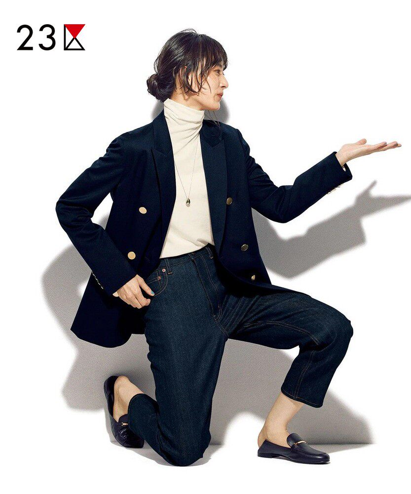 23区日系秋季通勤职业ol直筒羊毛混纺双排扣西装休闲西服商场同款