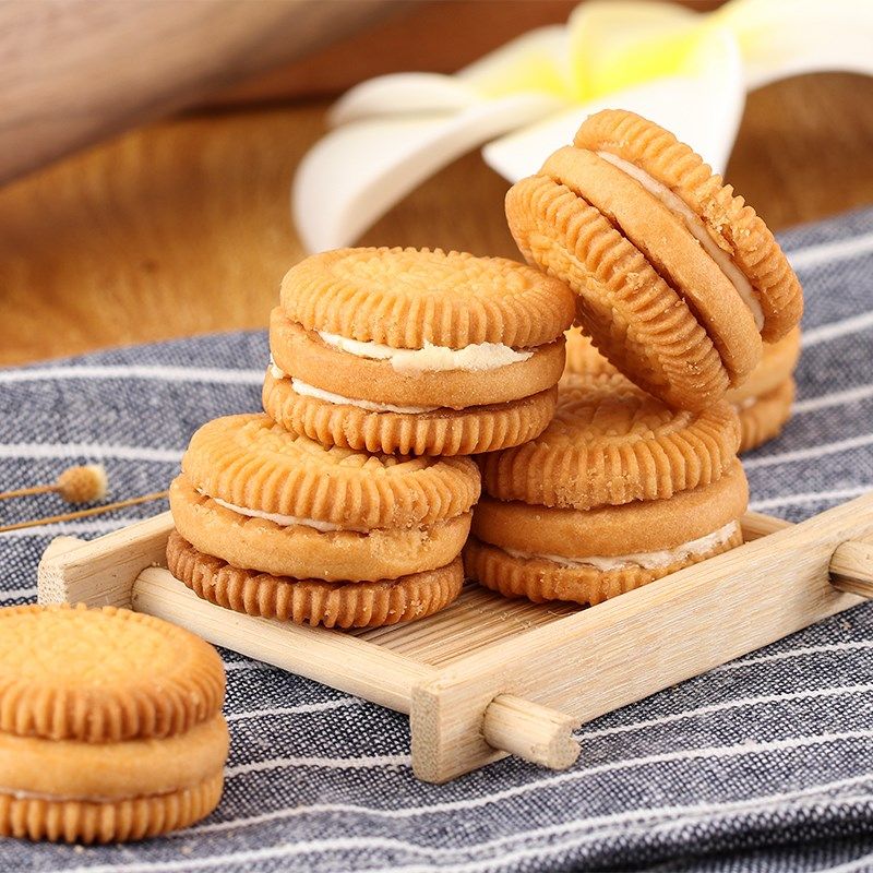 夹心鸿达夹层饼干408g百香果榴莲香蕉柠檬奶油夹心饼干