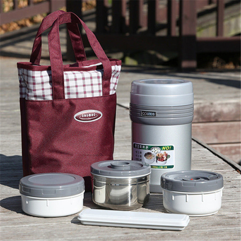韩国纯色3层现货16l大容量cosmos宇宙不锈钢保温饭盒