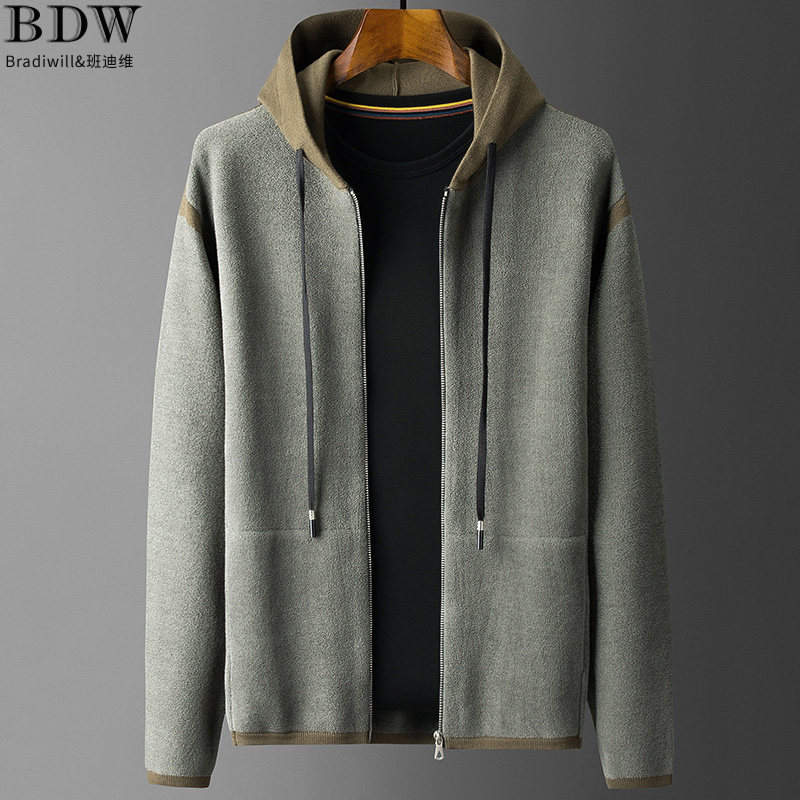 秋装外套男连帽休闲港风提花拉链毛衣开衫针织衫韩版帅气上衣潮流