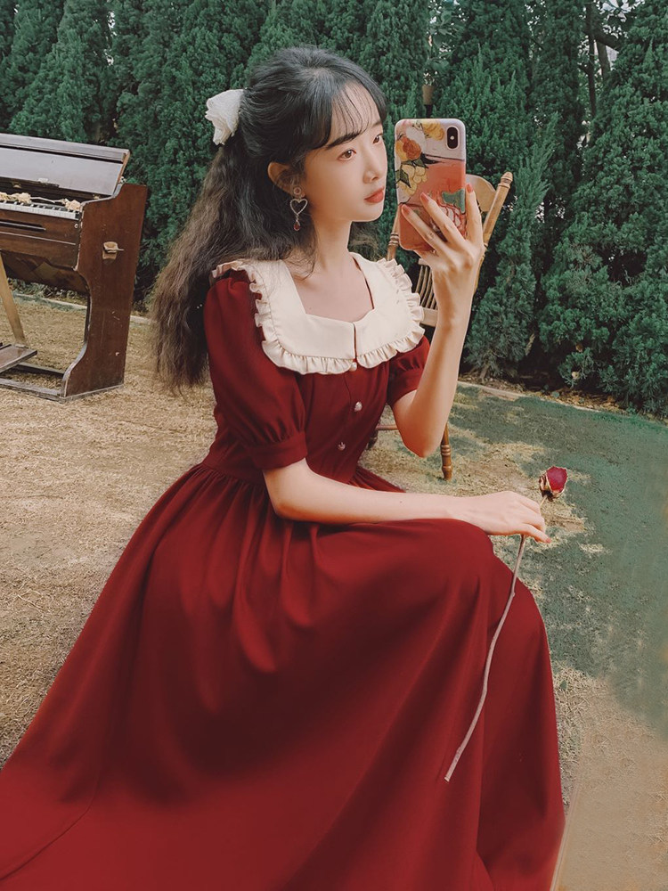 迪士尼在逃公主连衣裙法式小红裙超仙女长裙lo连衣裙