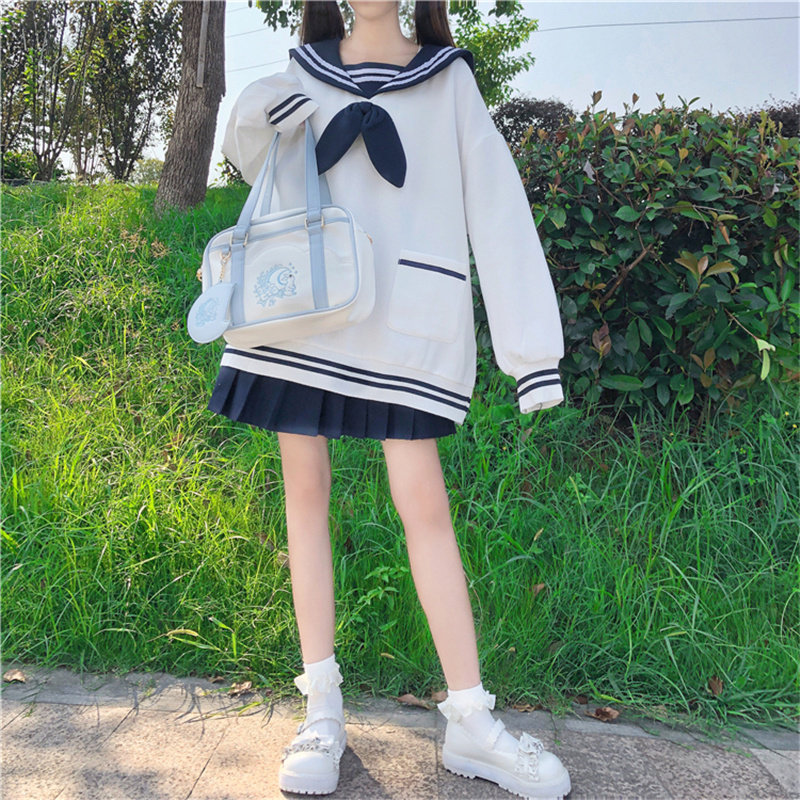 卫衣女新款2020年秋季海军蝴蝶结日系jk水手可爱卫衣