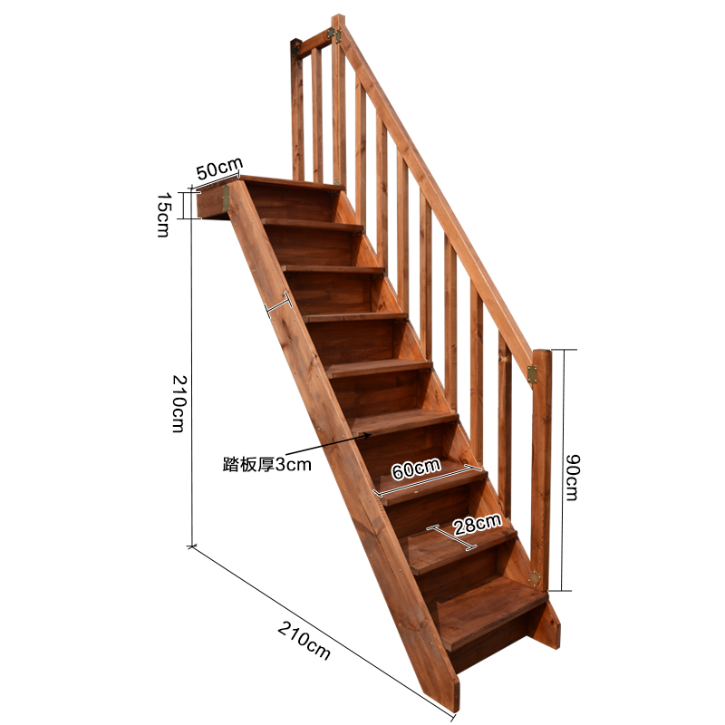 实木阁楼楼梯家用梯平台楼梯带扶手木梯登高梯定制扶手楼梯室内梯