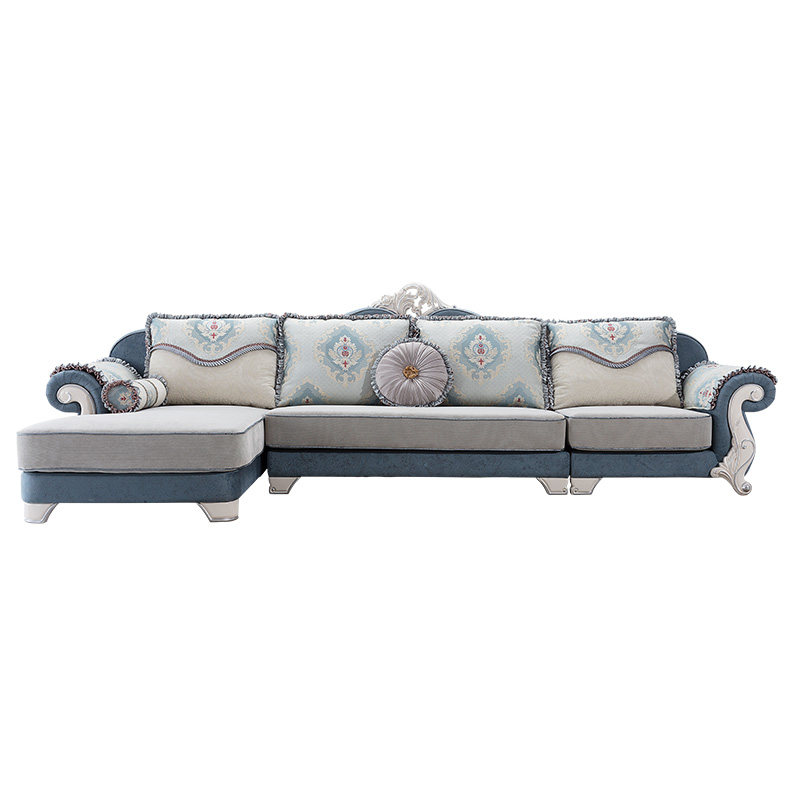 太子家居欧式轻奢布艺沙发客厅贵妃实木雕花组合进口面料ds2259