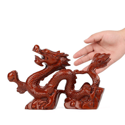 东阳雕龙摆件红木雕刻工艺品木质十二生肖龙头客厅玄关摆设木雕