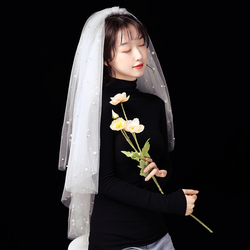 领证新娘结婚纪念日旅拍小头纱短纱遮面纱简洁头纱