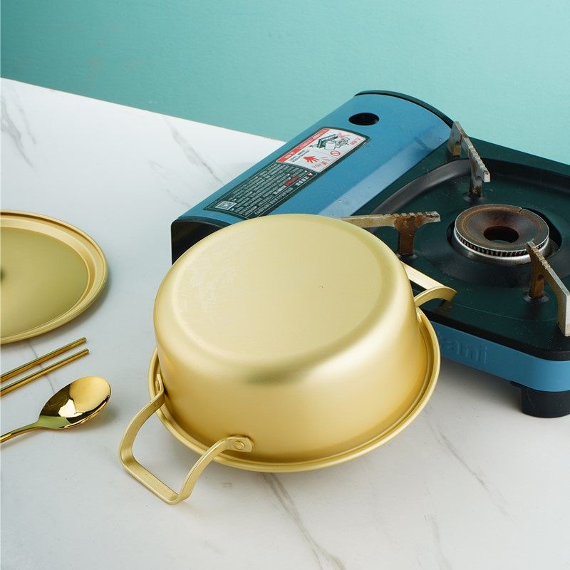 韩国煮锅商用网红泡面餐厅韩式黄铝锅拉面金色汤锅