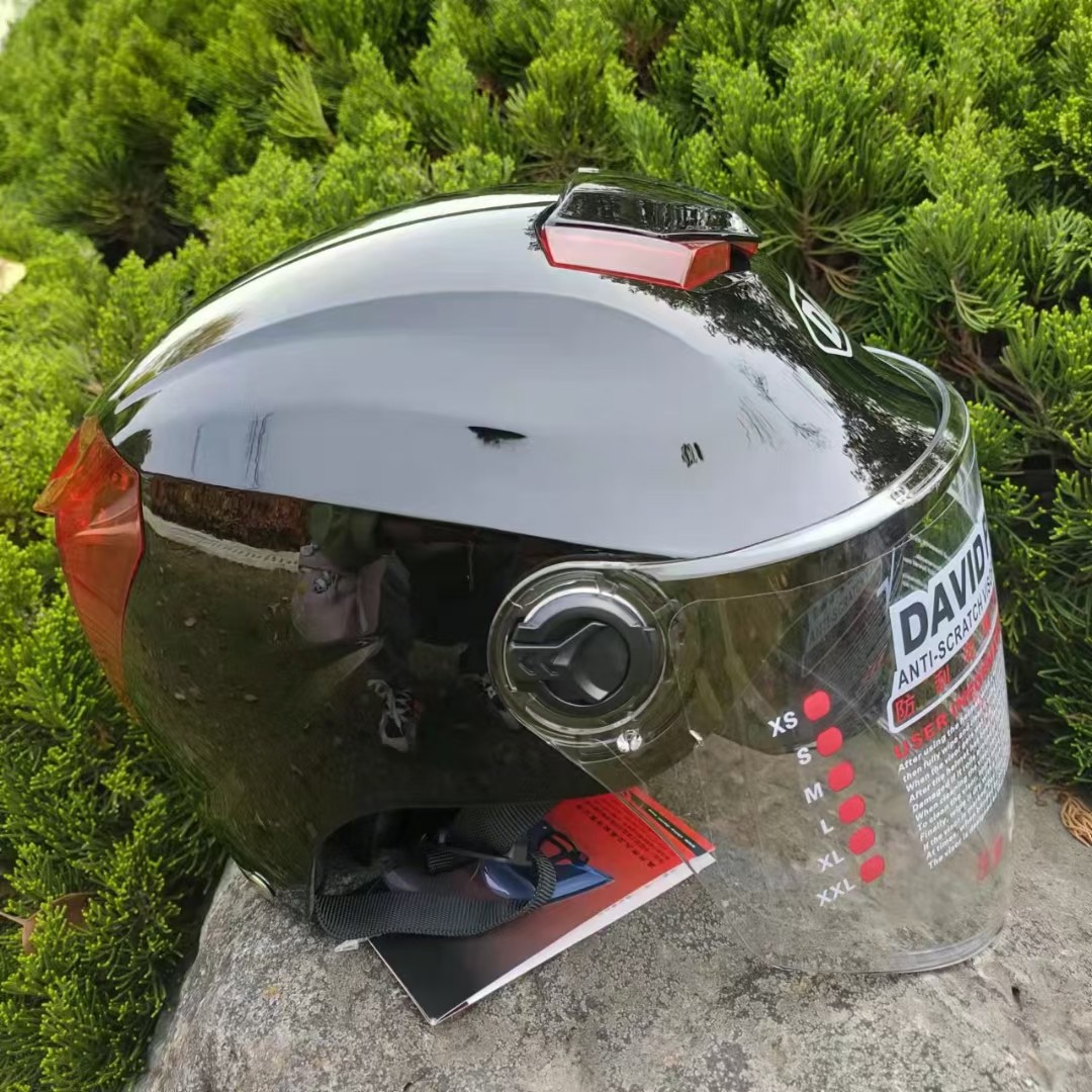 david大卫头盔夏盔半盔内外双镜透明茶色炫彩电动车头盔
