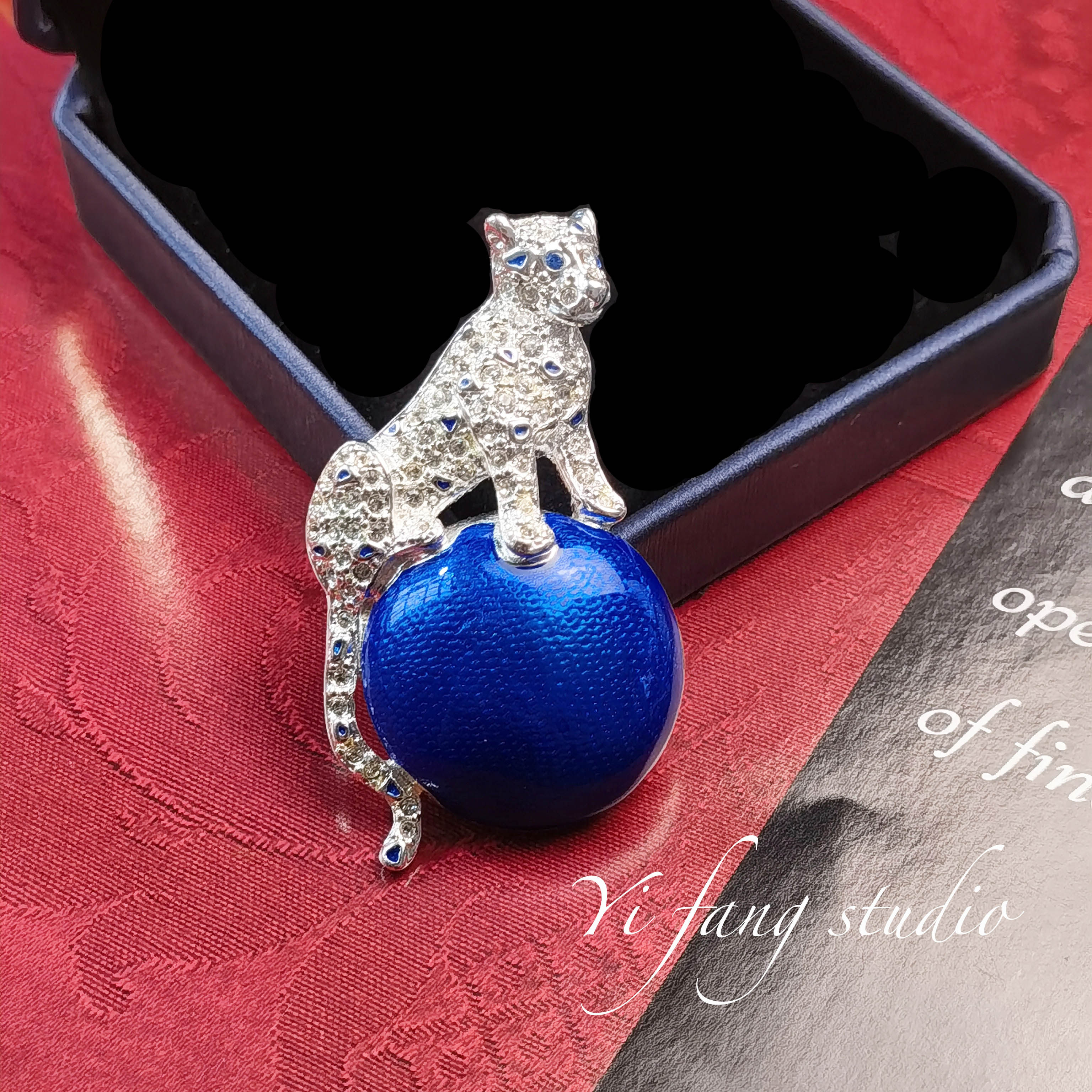 vintage古着首饰napier复古西洋打标古董镶钻豹子胸针