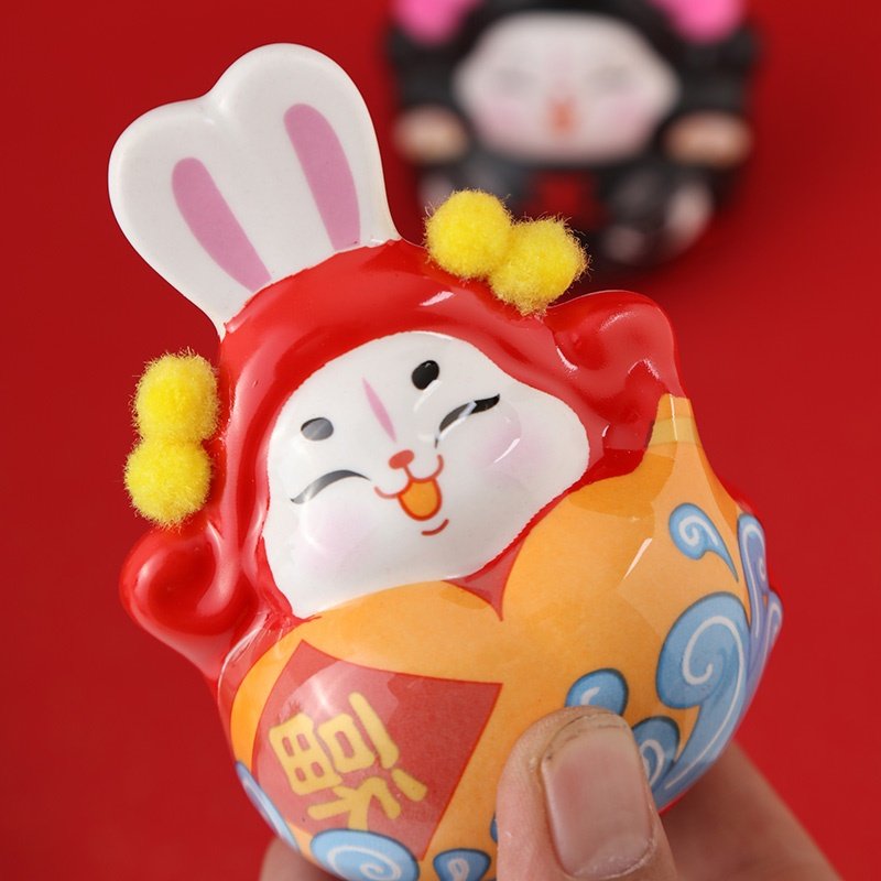 陶瓷兔爷老北京兔儿爷家泥塑十二生肖摆件兔爷兔奶出国小礼品泥人