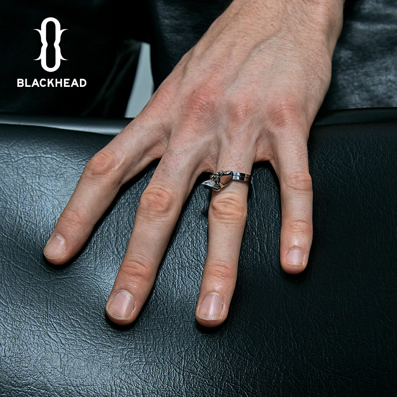 blackhead黑头爱心吊坠装饰折叠钛钢戒指原创戒指