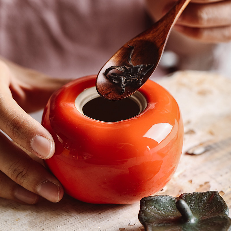 茶叶罐小号个性家用陶瓷创意罐子可爱柿子迷你茶叶罐