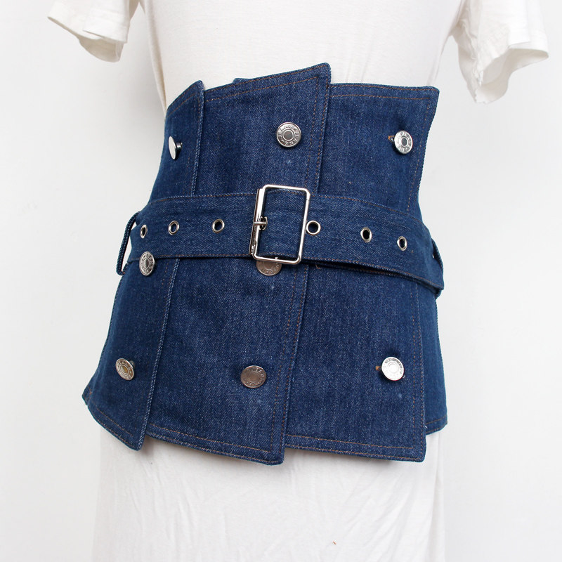 日系复古牛仔纽扣抹胸式腰封女搭配衬衣裙子腰带
